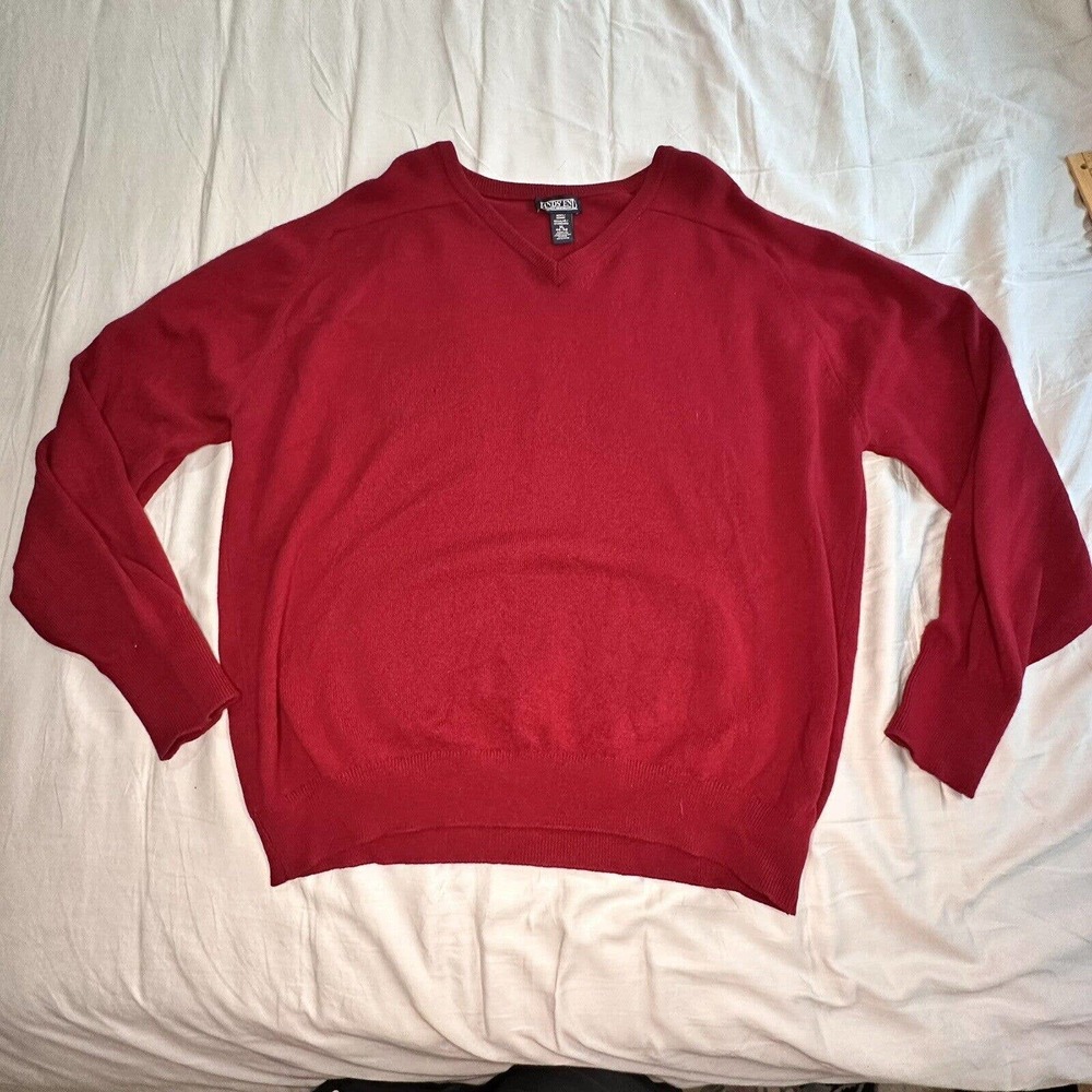 Lands End Sweater Mens XL Red Pullover Lambs Wool Made In Scotland Cozy Jumper